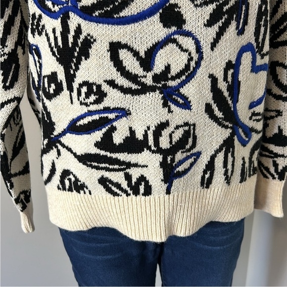 Anthropologie Floral Pop Embroidered Sweater BLUE MOTIF SZ S NEW - Picture 7 of 13